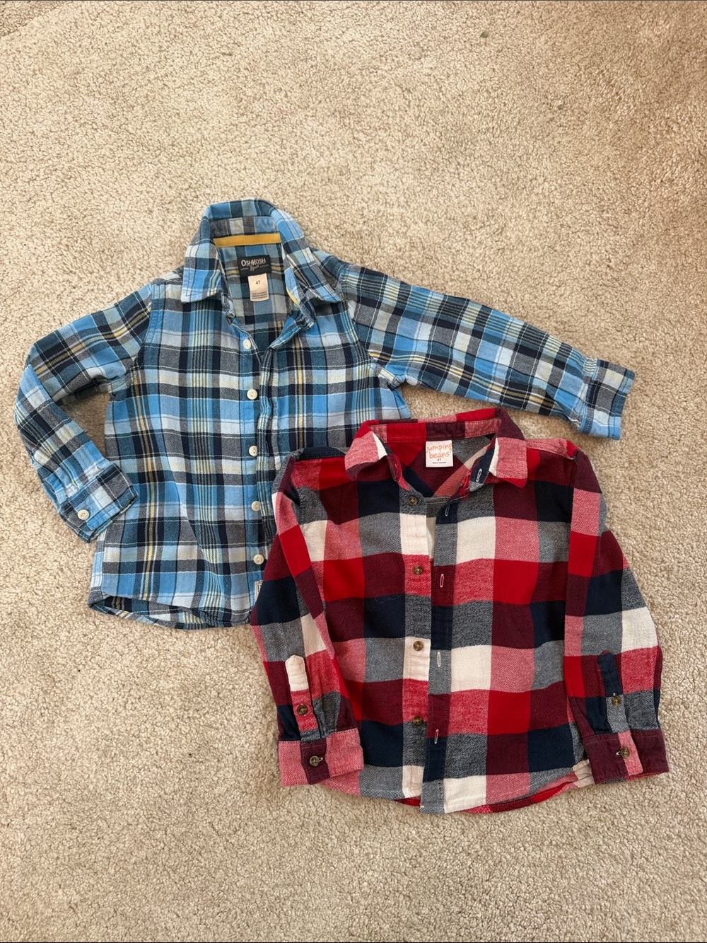 OshKosh and Jumping Beans -Blue and Red Plaid Button-Down Shirts Bundle for Kids